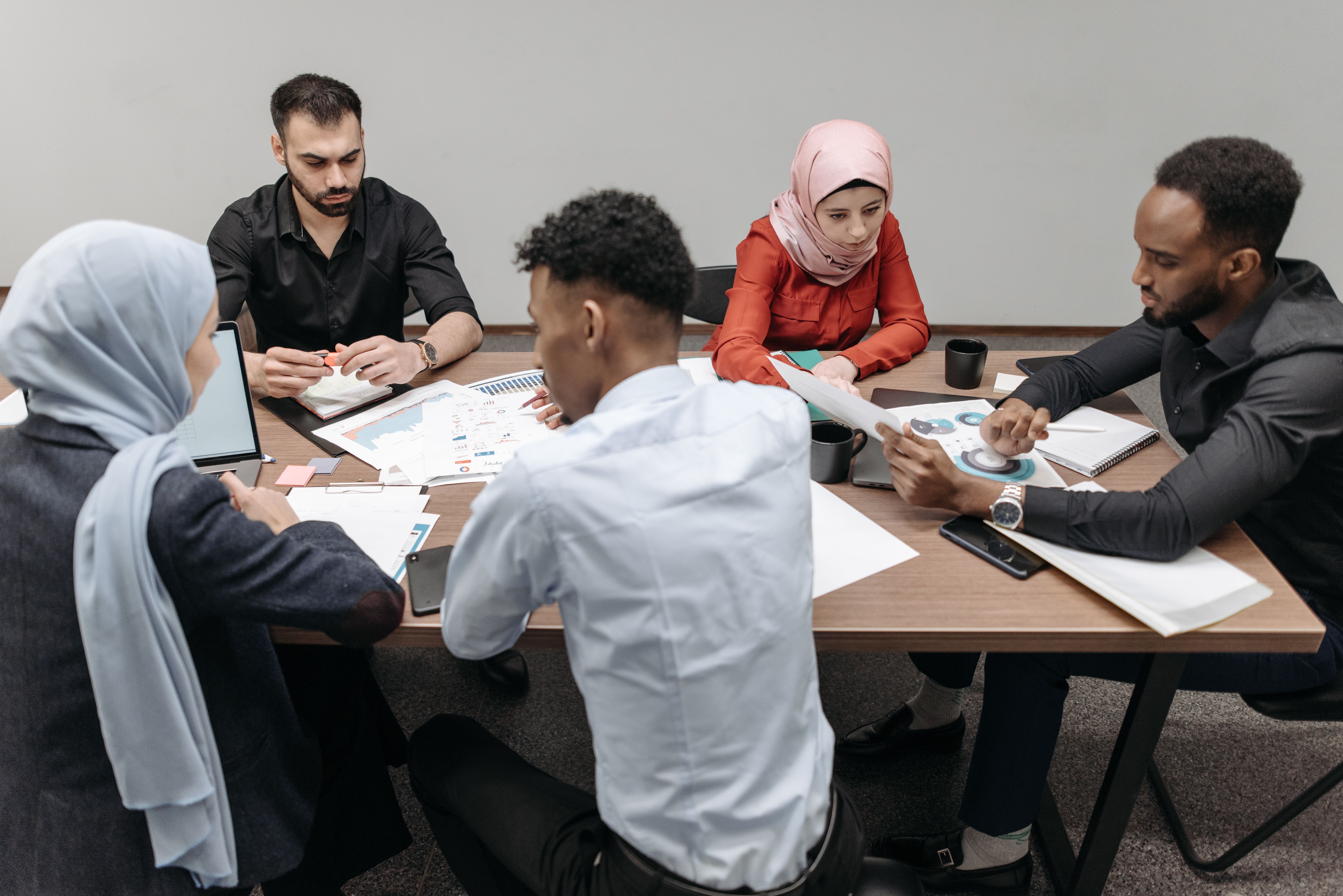 A diverse group of professionals in a meeting
